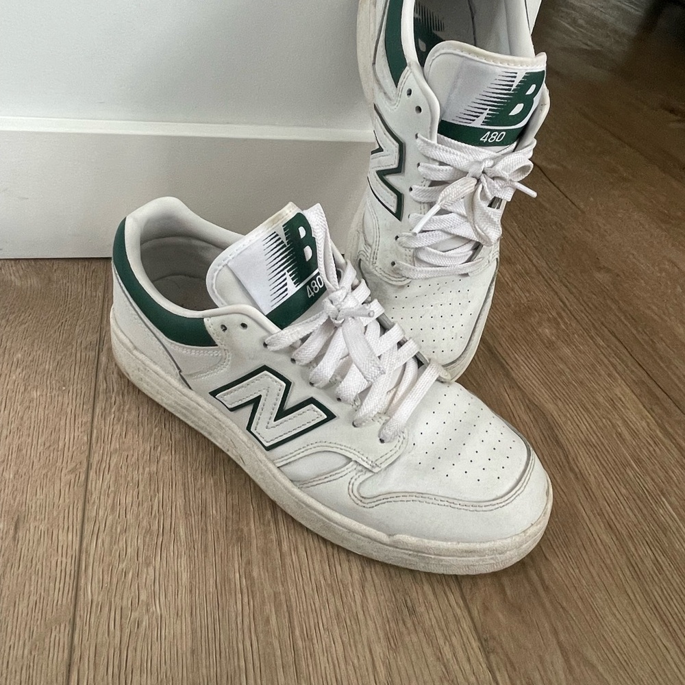 New Balance White and Green Sneakers